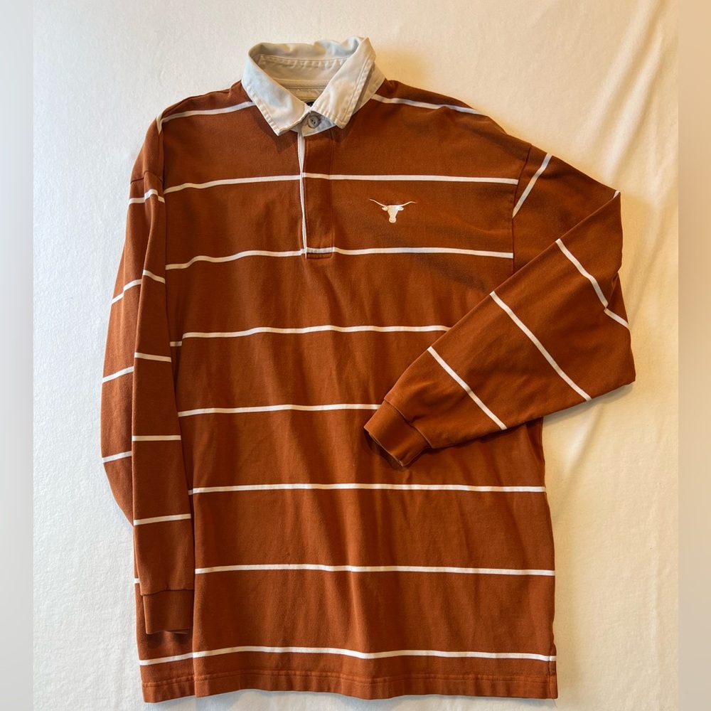 Austin Clothing Co. Orange and White Striped Long Sleeve Shirt Texas